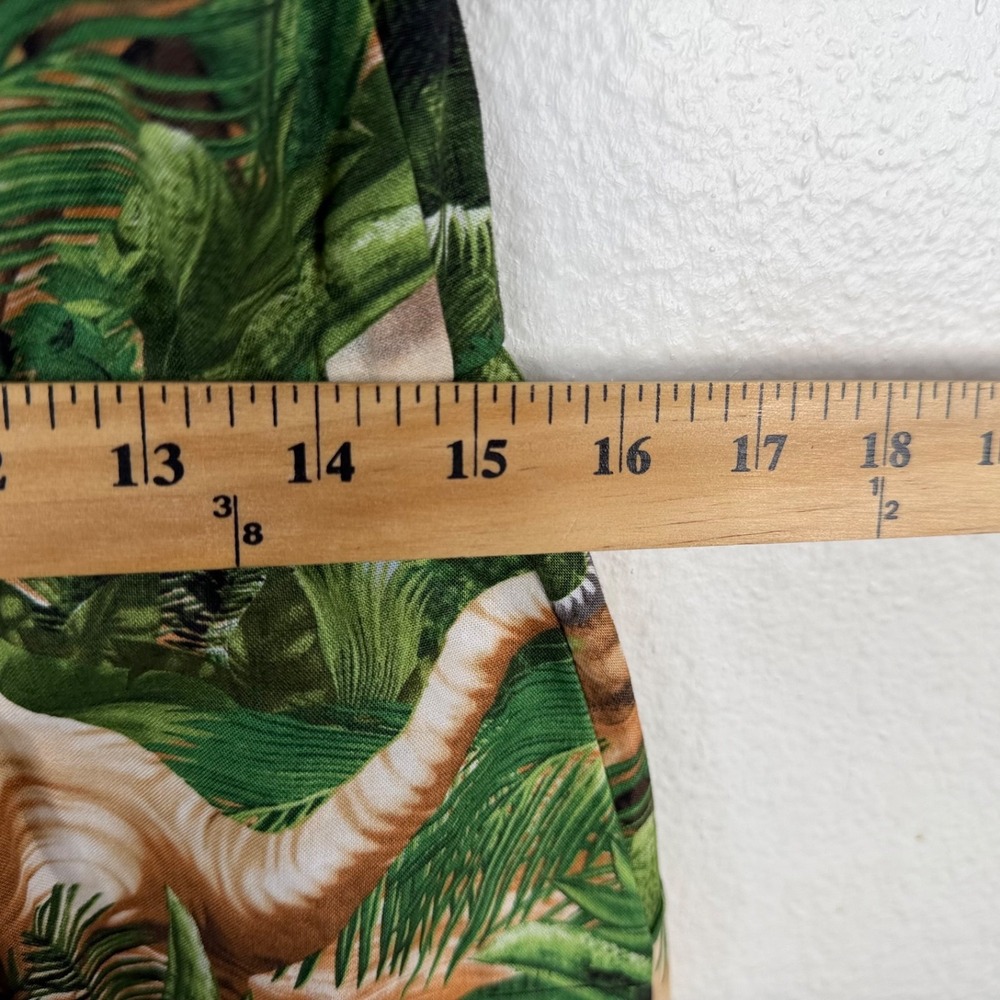 Retrolicious Dress Green Sz L Dinosaur Jurassic Jungle Tropical Novelty - Picture 9 of 10